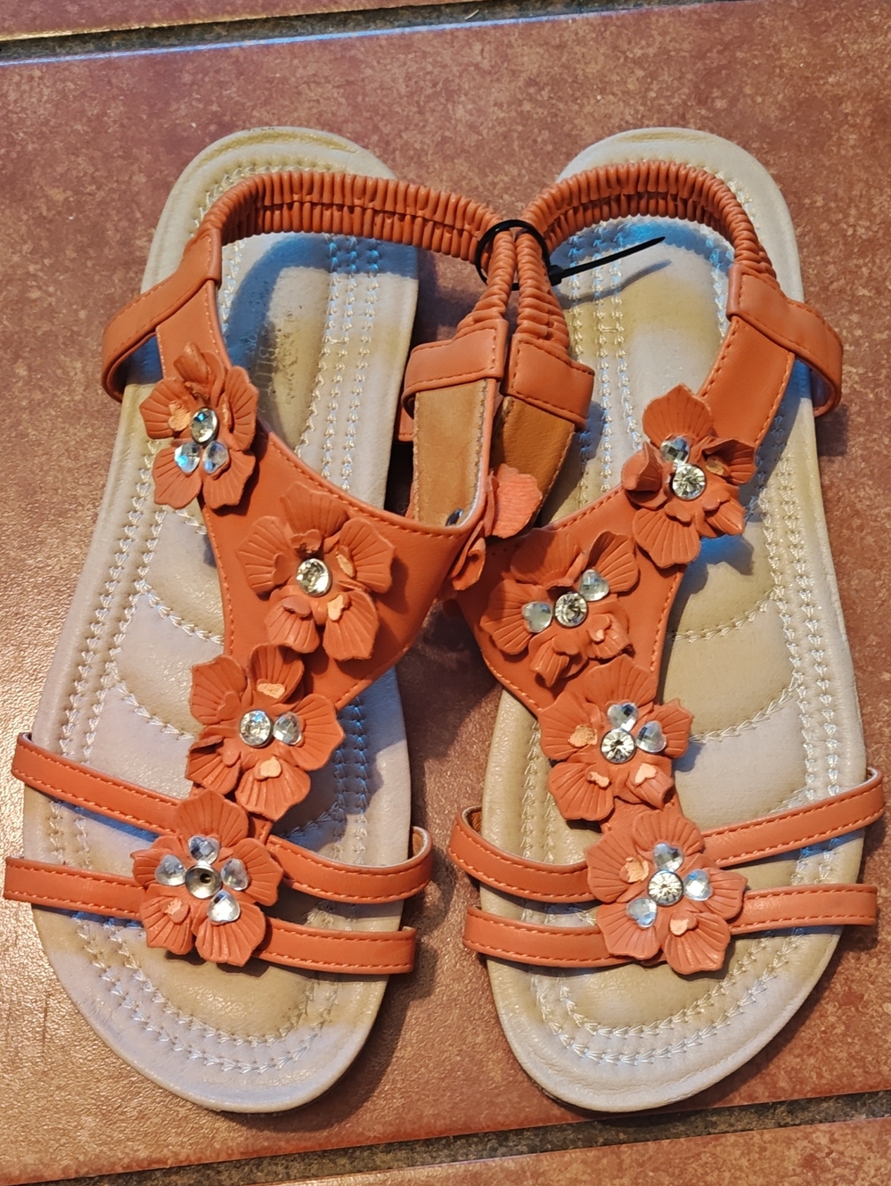 Women's Orange Floral Gem Slingback Sandals
